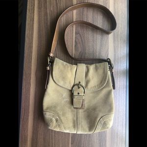 Light brown suede Coach crossbody
